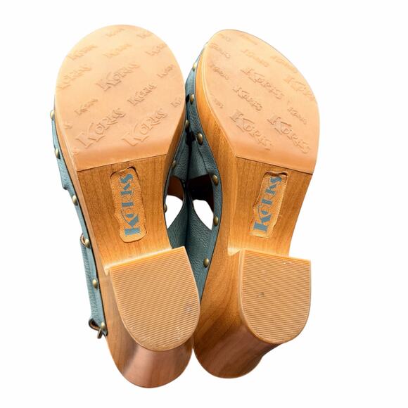 Kork-Ease Teal Leather Slingback Clog Heels Wood Sole Size 9M - Picture 5 of 12